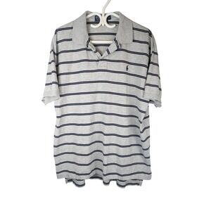 Polo Ralph Lauren Mens XL Gray Navy‎ Stripe Short Sleeve Polo Shirt Cotton